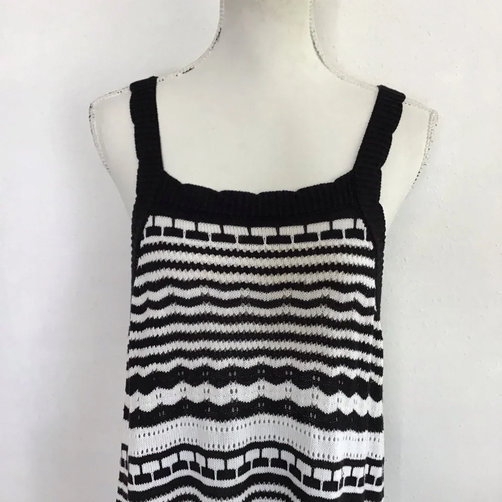 Joie Women Elegant Black White Monochrome Striped Knit Crochet Maxi Dress XL - Picture 4 of 11